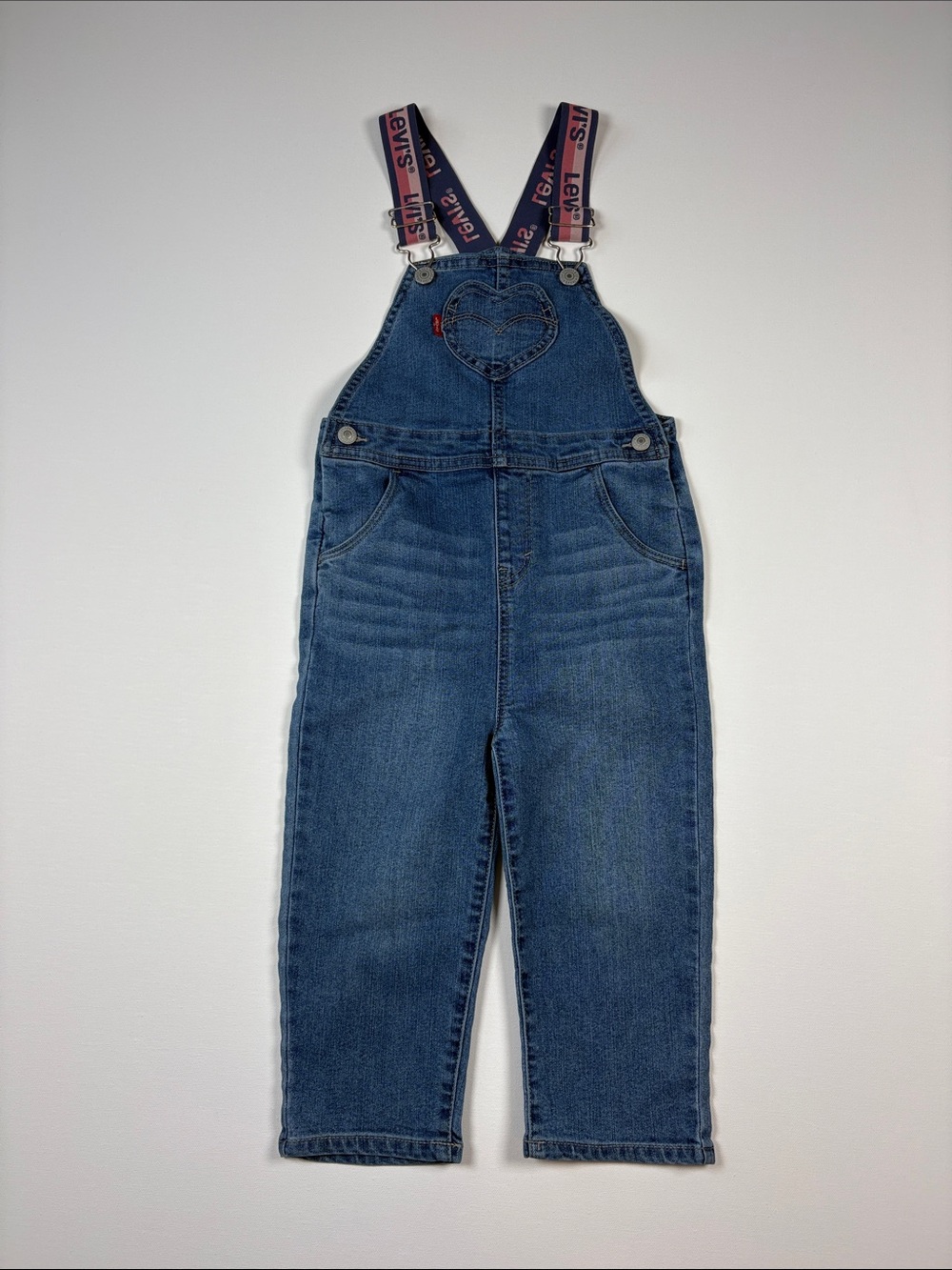 Levi's Blue Denim Overalls with Pink Branded Straps - Picture 1 of 9